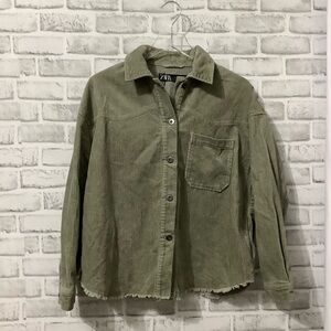Zara Corduroy Jacket Olive Green Pockets Boxy Oversized Jacket M (0143)